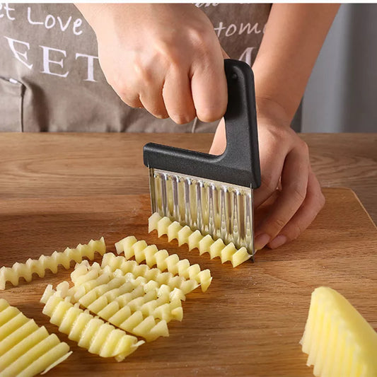 Stainless Steel Potato Chip Slicer Dough Vegetable Fruit Crinkle Wavy Kitchen Knife Cutter Chopper French Fry Maker Tools Gadget